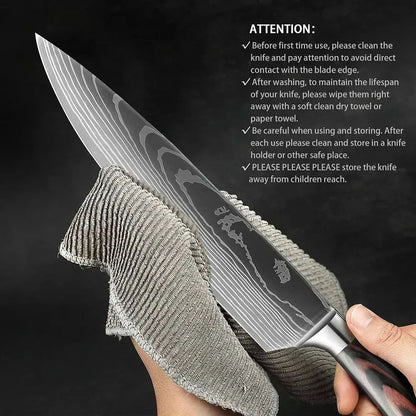 Laser Damascus Kitchen Knife Cleaver Meat Fruit Bread Knife Barbecue Boning Knife Cut Chicken Conve 7