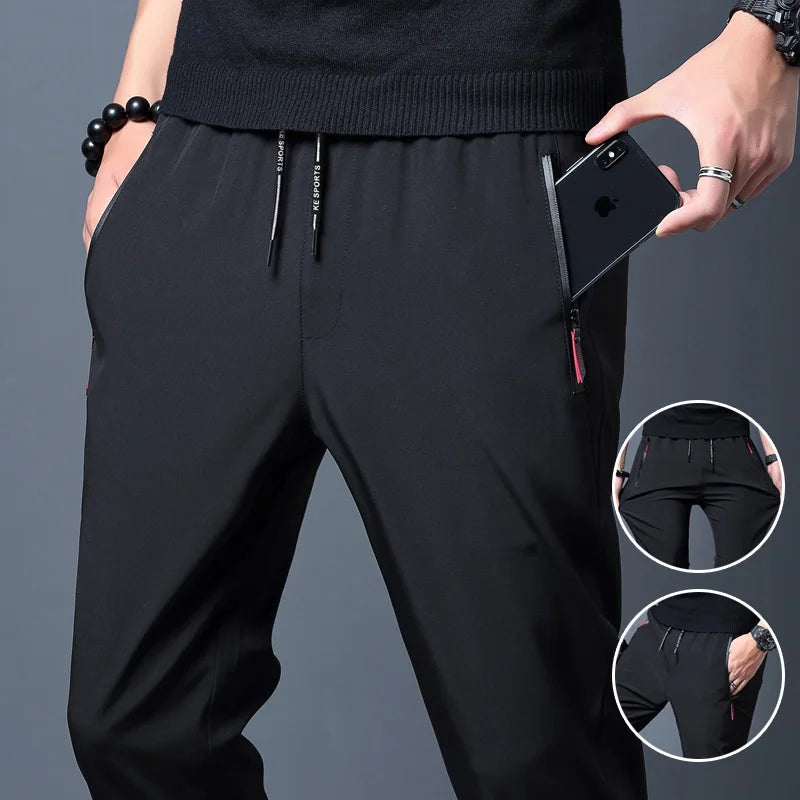 Men's Casual Pants Straight Slim Fit Elastic Waist Joggers, Stylish Korean Trousers for Everyday Comfort