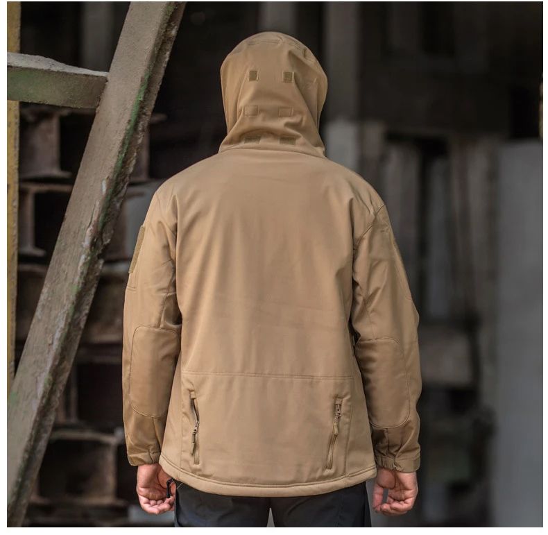 Mens Tactical Soft Shell Jacket Windproof  Waterproof Army Combat Jacket with Hood
