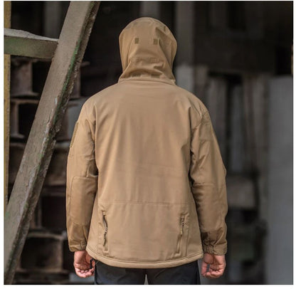 Mens Tactical Soft Shell Jacket Windproof  Waterproof Army Combat Jacket with Hood