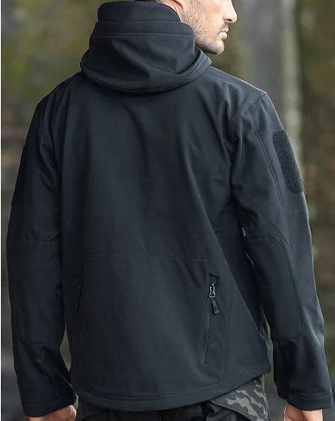 Mens Tactical Soft Shell Jacket Windproof  Waterproof Army Combat Jacket with Hood