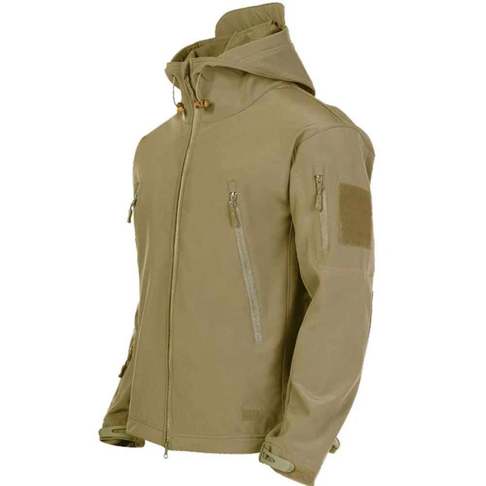 Mens Tactical Soft Shell Jacket Windproof  Waterproof Army Combat Jacket with Hood