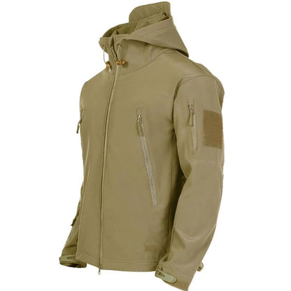 Mens Tactical Soft Shell Jacket Windproof  Waterproof Army Combat Jacket with Hood