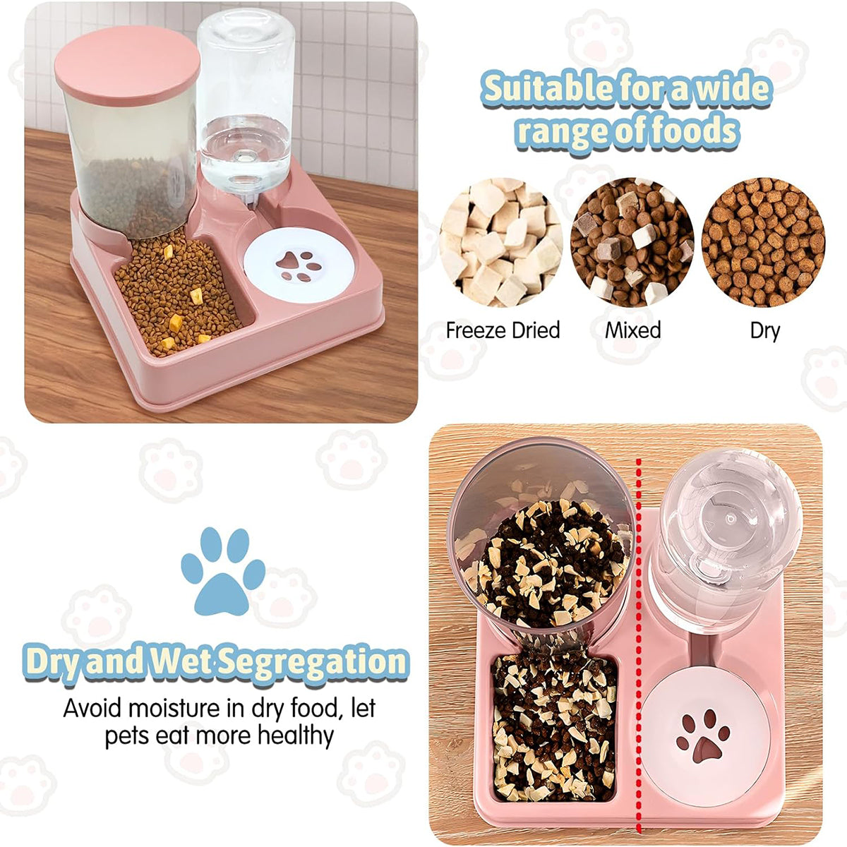 Automatic Cat Feeder  Water Dispenser Set 2in1 Tilted Gravity Pet Food and Water Bowl for Cats