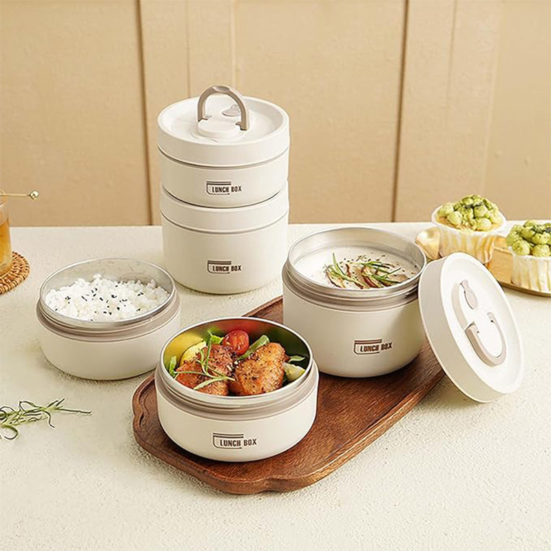 Leak Proof Thermal Lunch Container Set 3 Separate Stackable Lunch Containers for Adults & Kids