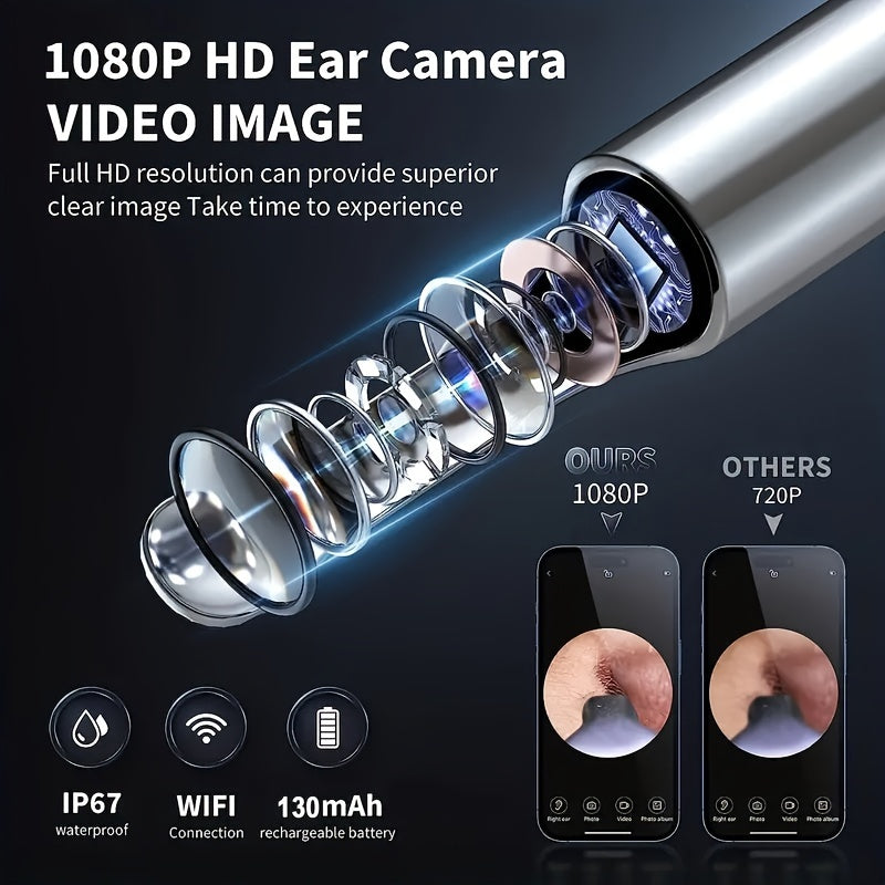 Professional Ear Wax Removal Kit - 1296P HD Endoscope with USB-C Charging | At-Home Ear Cleaning & Health Monitoring Set