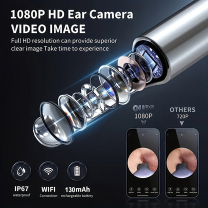 Professional Ear Wax Removal Kit - 1296P HD Endoscope with USB-C Charging | At-Home Ear Cleaning & Health Monitoring Set