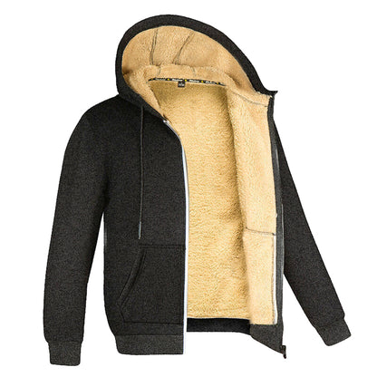 Winter Lambswool Coats Thicken Warm Jackets Long Sleeve Zipper Hoodies Casual Sports Fleece Black C 2
