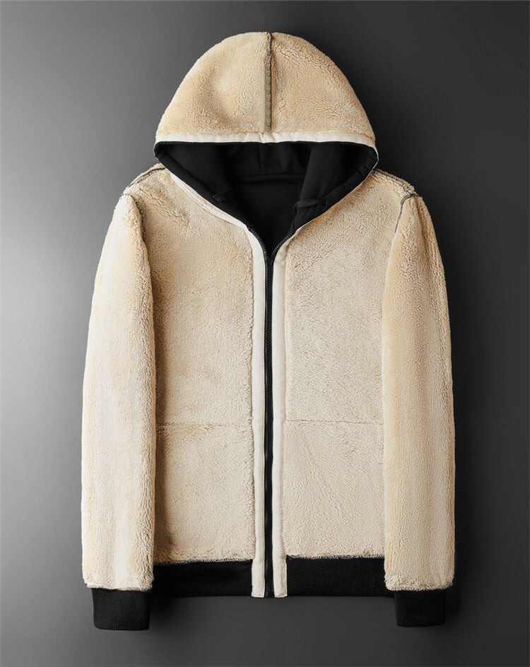 Winter Lambswool Coats Thicken Warm Jackets Long Sleeve Zipper Hoodies Casual Sports Fleece Black C 3