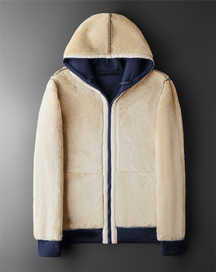 Winter Lambswool Coats Thicken Warm Jackets Long Sleeve Zipper Hoodies Casual Sports Fleece Black C 4