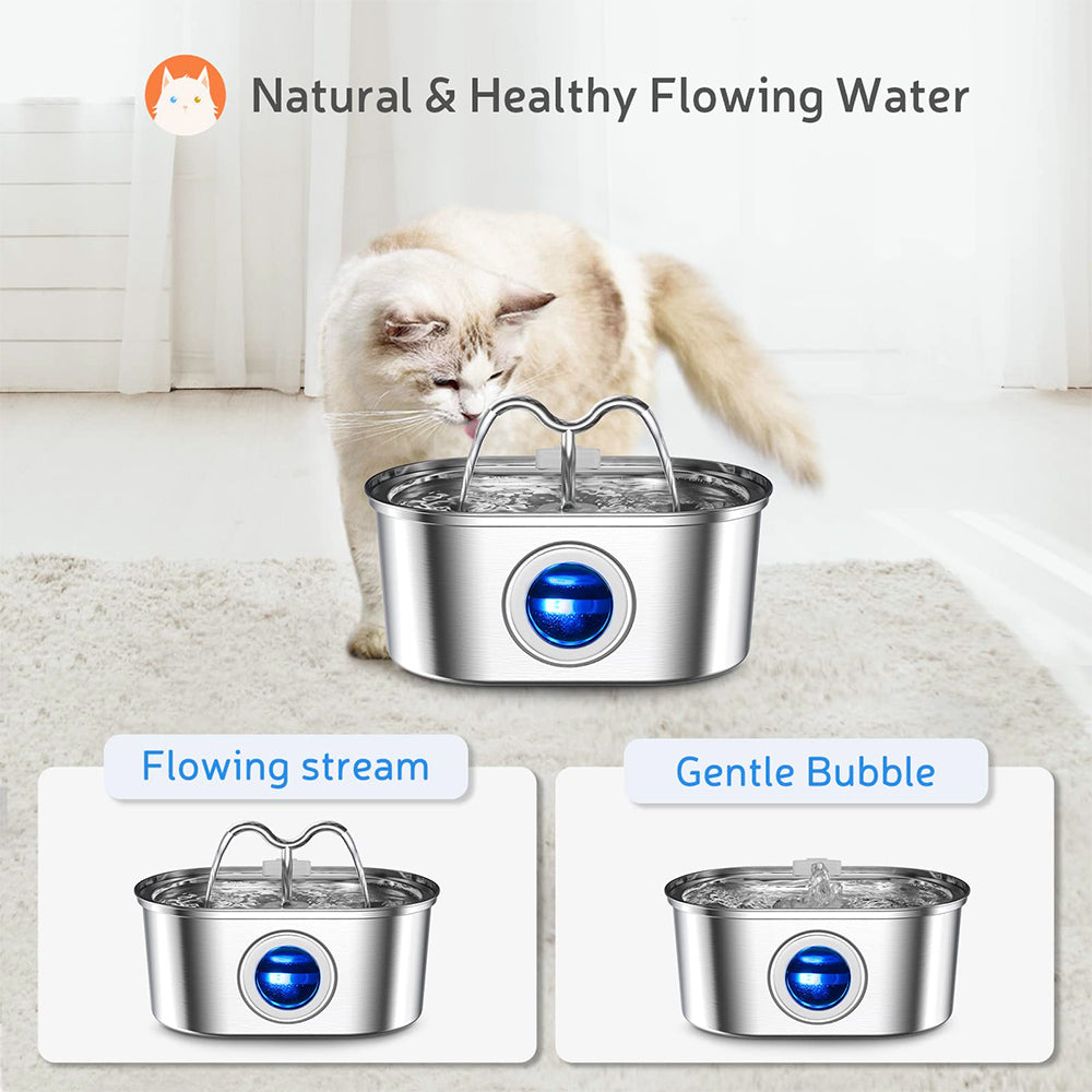 Cat Water Stainless Steel Fountain With LED Light  Silent Pump Automatic Pet Drinking Dispenser For 1
