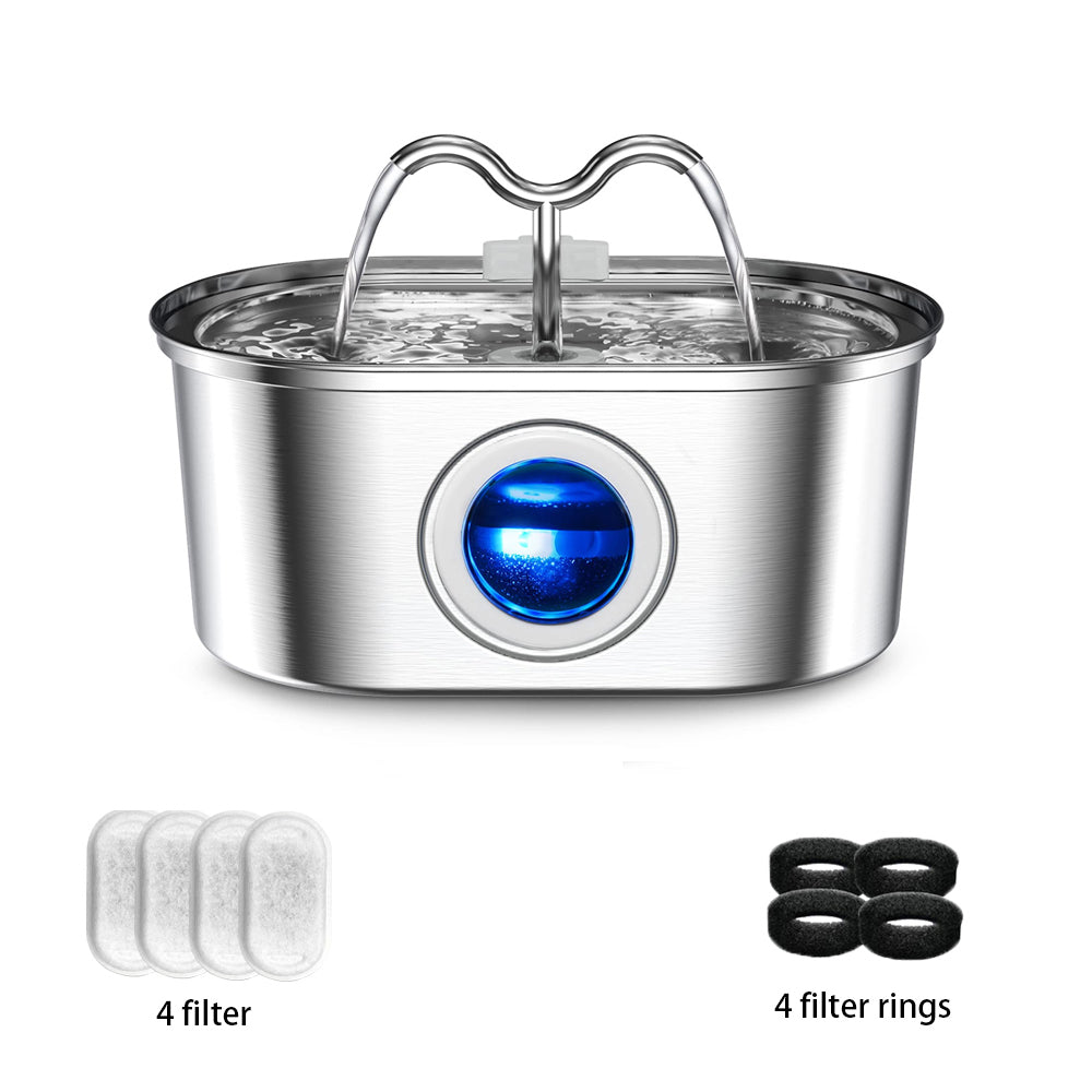 Cat Water Stainless Steel Fountain With LED Light  Silent Pump Automatic Pet Drinking Dispenser For 7