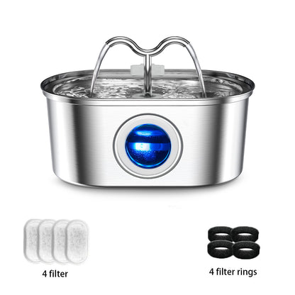 Cat Water Stainless Steel Fountain With LED Light  Silent Pump Automatic Pet Drinking Dispenser For 7