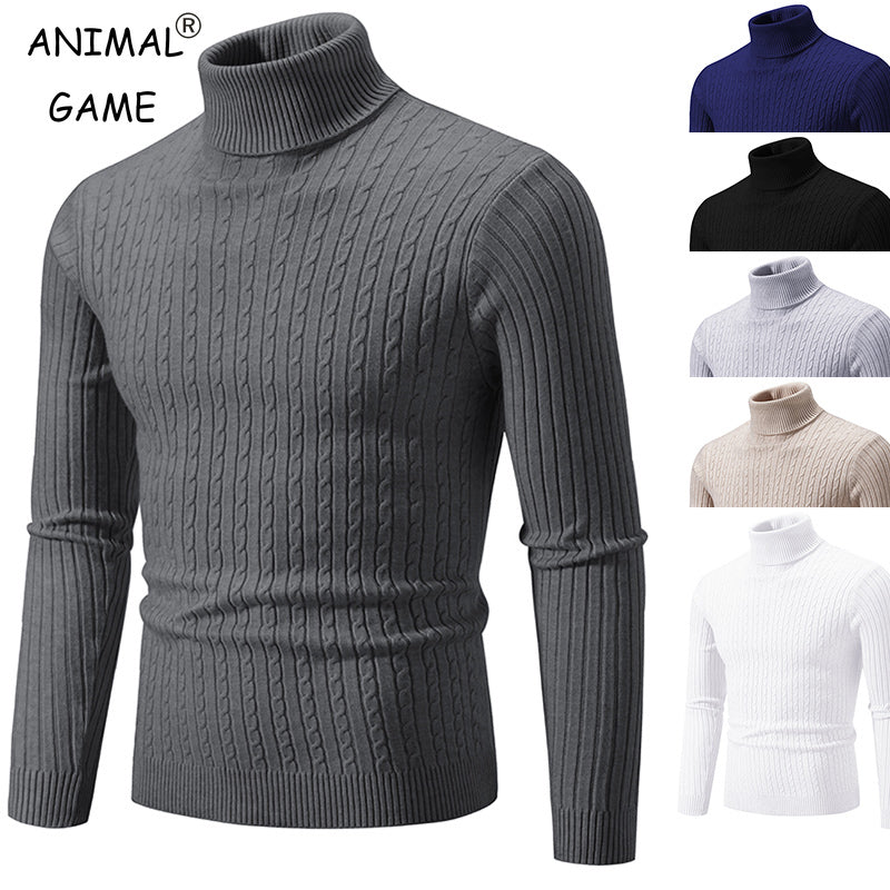 New Mens High Neck Sweater Solid Color Knitted Pullover  Warm Woolen Turtleneck for Winter  Casua