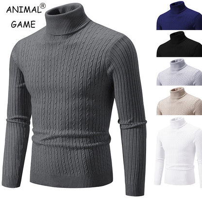 New Mens High Neck Sweater Solid Color Knitted Pullover  Warm Woolen Turtleneck for Winter  Casua