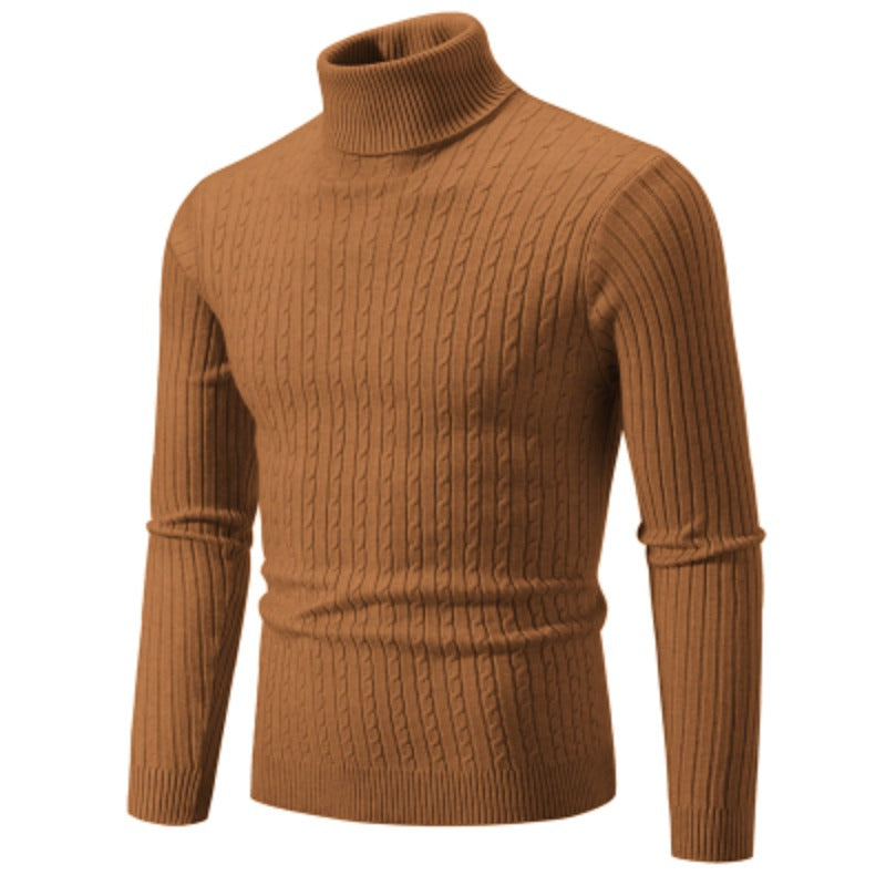 New Mens High Neck Sweater Solid Color Knitted Pullover  Warm Woolen Turtleneck for Winter  Casua