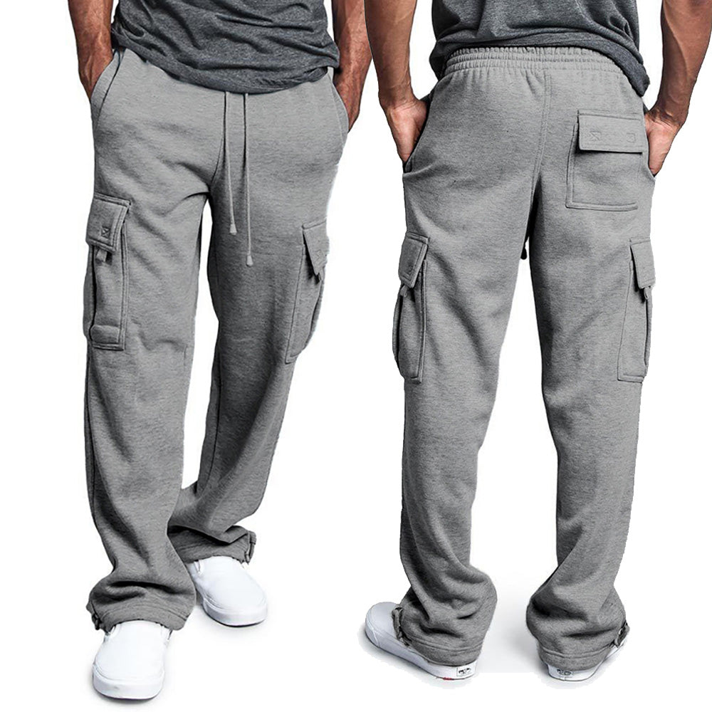 Breathable Cotton Sweatpants For Men Elastic Waist Baggy Pants With Drawstring  Multiple Pockets 2