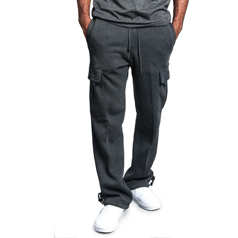 Breathable Cotton Sweatpants For Men Elastic Waist Baggy Pants With Drawstring  Multiple Pockets 5