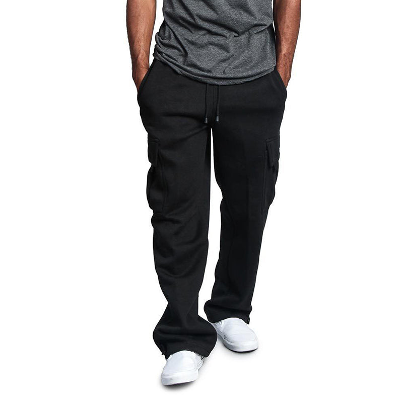 Breathable Cotton Sweatpants For Men Elastic Waist Baggy Pants With Drawstring  Multiple Pockets 1