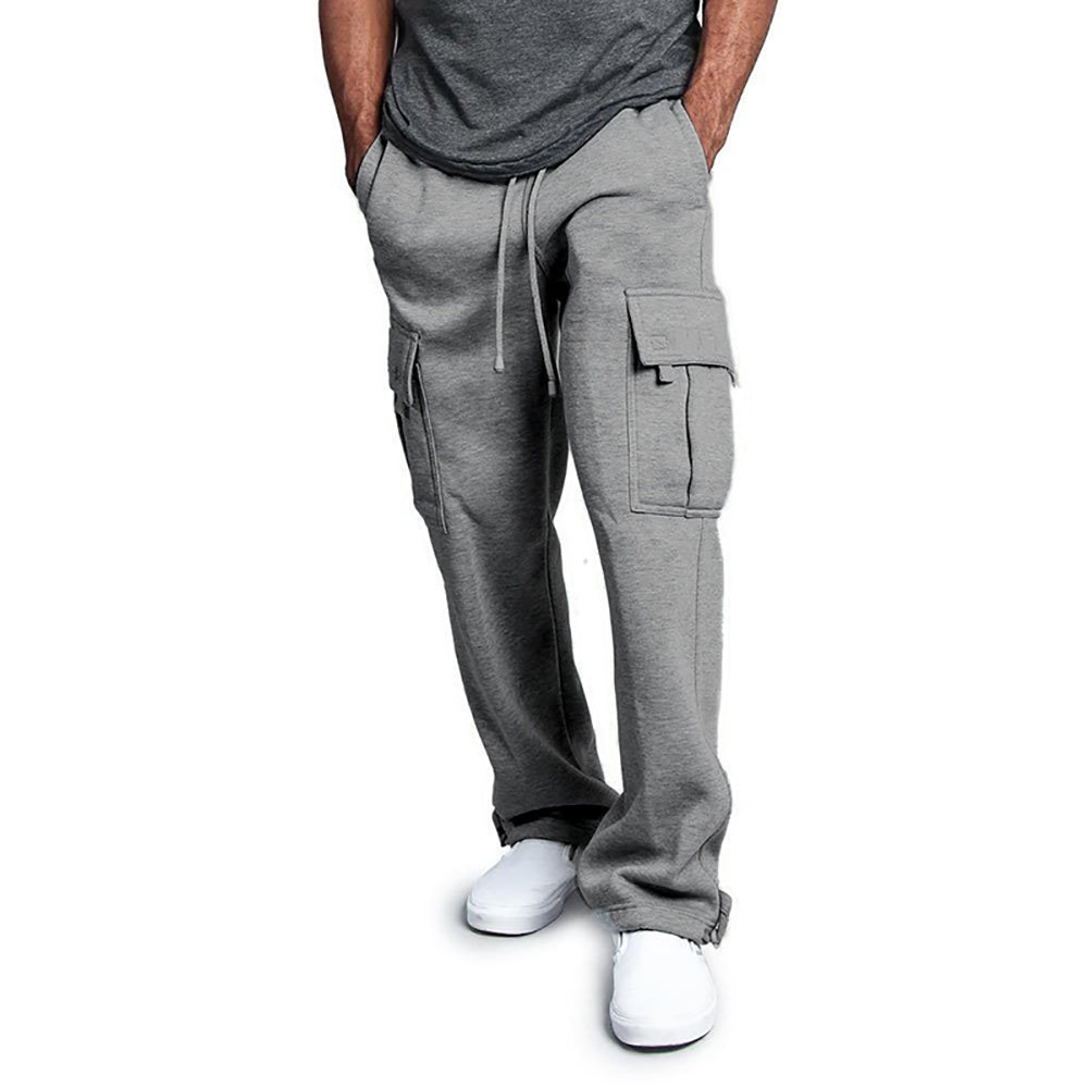 Breathable Cotton Sweatpants For Men Elastic Waist Baggy Pants With Drawstring  Multiple Pockets 3