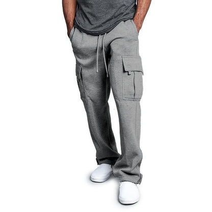 Breathable Cotton Sweatpants For Men Elastic Waist Baggy Pants With Drawstring  Multiple Pockets 3