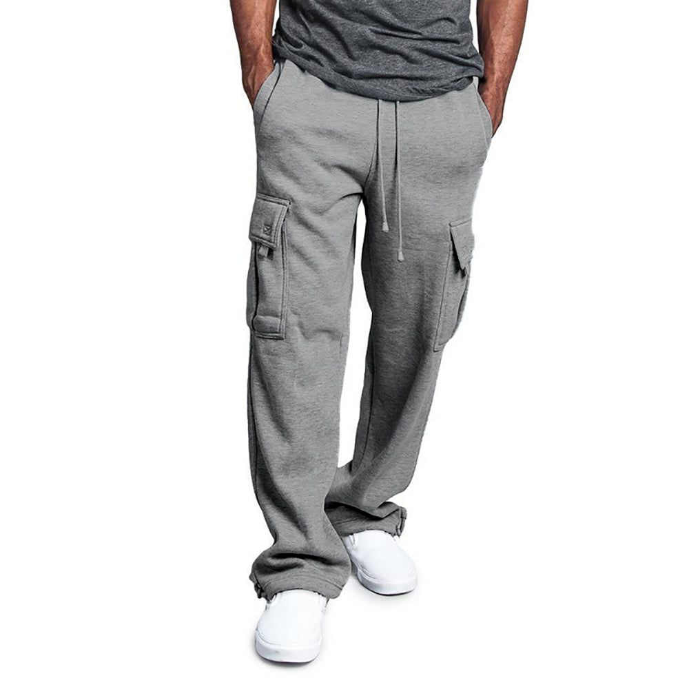 Breathable Cotton Sweatpants For Men Elastic Waist Baggy Pants With Drawstring  Multiple Pockets 6