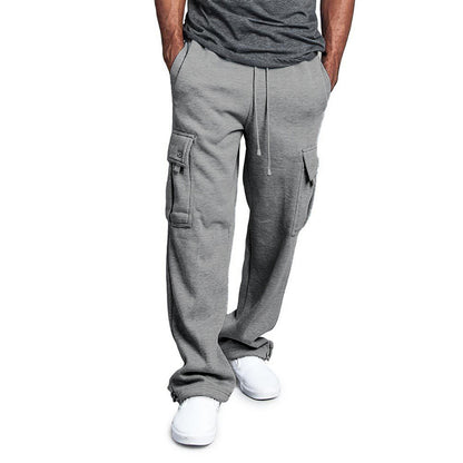 Breathable Cotton Sweatpants For Men Elastic Waist Baggy Pants With Drawstring  Multiple Pockets 6