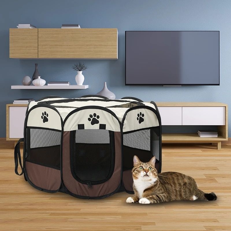 Large Dog Cages & Cat Fences, Foldable Pet Tent with Skylight Zipper – Portable Kennel for Outdoor Easy Operation