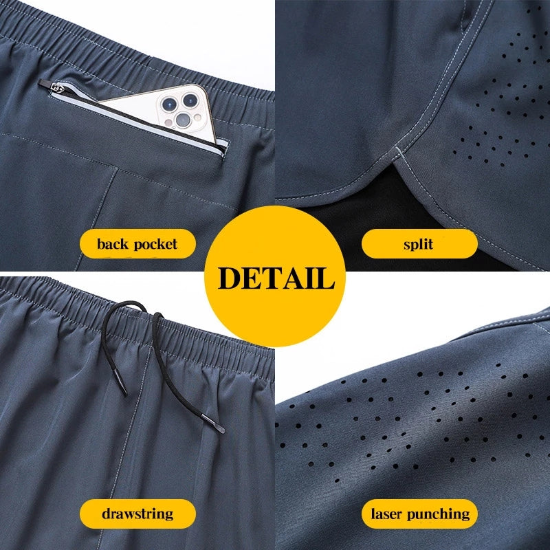 Men Running Shorts QuickDrying Fitness Shorts Double Layer Workout Pants For Training  Bodybuilding 3