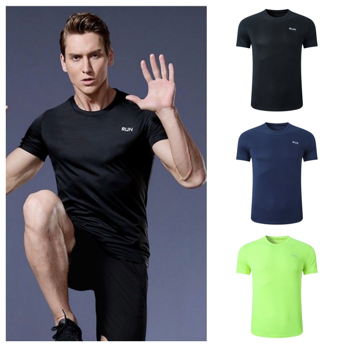 Gym Sport Shirt for Men Breathable Quick Dry Workout Tee  Round Neck Short Sleeve Activewear Top