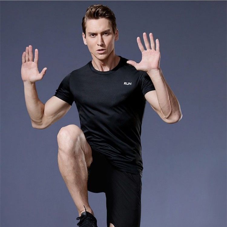 Gym Sport Shirt for Men Breathable Quick Dry Workout Tee  Round Neck Short Sleeve Activewear Top