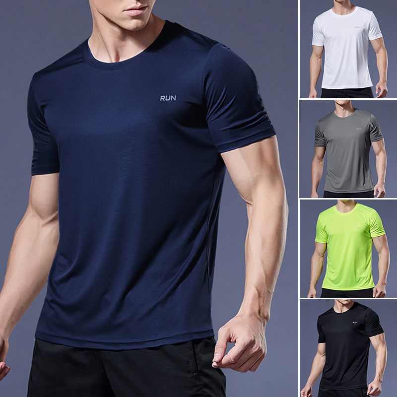 Gym Sport Shirt for Men Breathable Quick Dry Workout Tee  Round Neck Short Sleeve Activewear Top