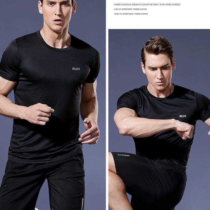 Gym Sport Shirt for Men Breathable Quick Dry Workout Tee  Round Neck Short Sleeve Activewear Top