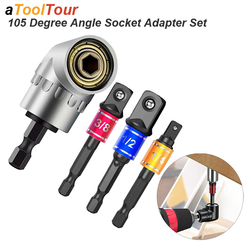Impact Grade 105 Right Angle Drill Driver 3PC Socket Adapter Set For Power Hand Tools Hex Shank Nut 1