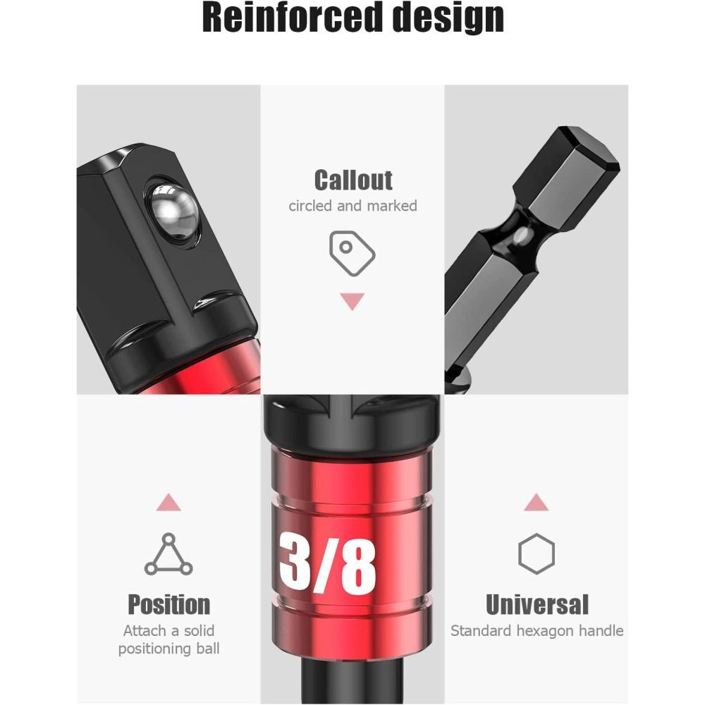 Impact Grade 105 Right Angle Drill Driver 3PC Socket Adapter Set For Power Hand Tools Hex Shank Nut 2