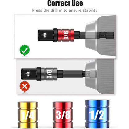 Impact Grade 105 Right Angle Drill Driver 3PC Socket Adapter Set For Power Hand Tools Hex Shank Nut 3