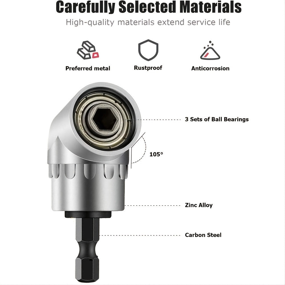 Impact Grade 105 Right Angle Drill Driver 3PC Socket Adapter Set For Power Hand Tools Hex Shank Nut 4