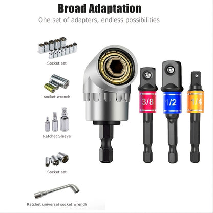 Impact Grade 105 Right Angle Drill Driver 3PC Socket Adapter Set For Power Hand Tools Hex Shank Nut 5