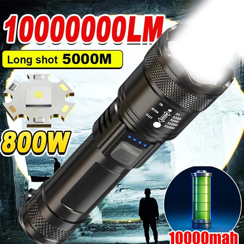 Ultra Bright 2000LM LED Flashlight Zoomable USB Charging Waterproof Tactical Light for Outdoor Ca