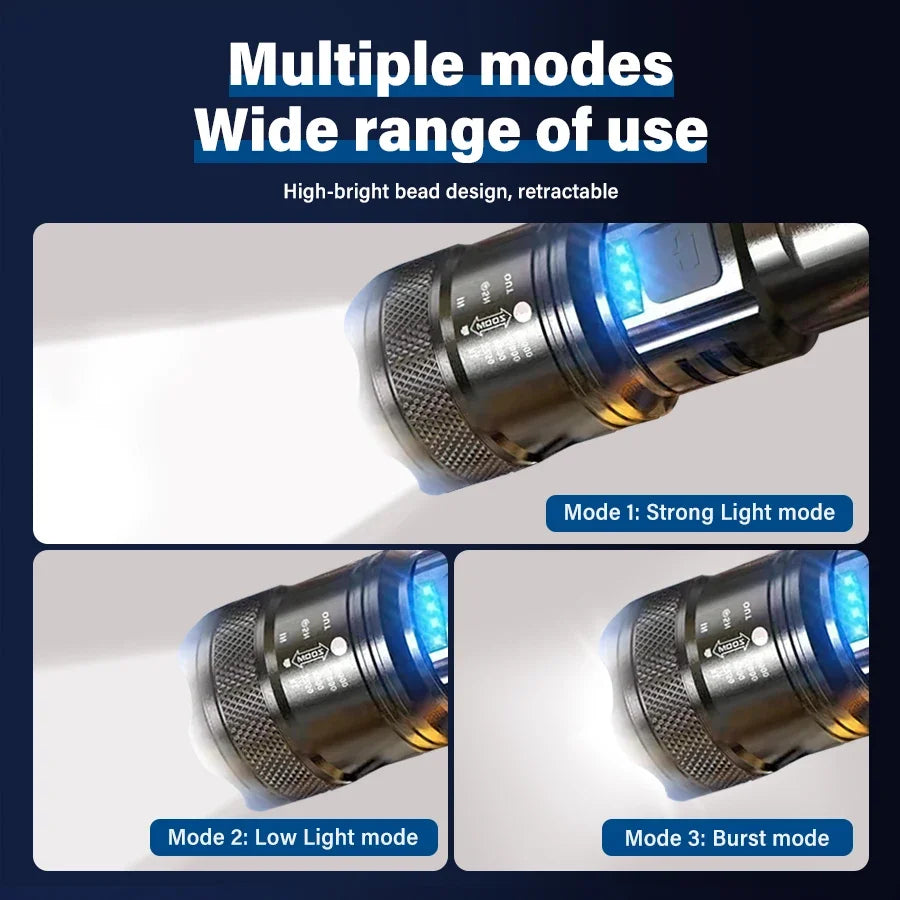 Ultra Bright 2000LM LED Flashlight Zoomable USB Charging Waterproof Tactical Light for Outdoor Ca