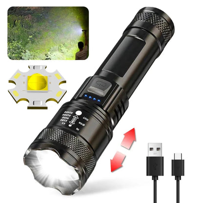 Ultra Bright 2000LM LED Flashlight Zoomable USB Charging Waterproof Tactical Light for Outdoor Ca
