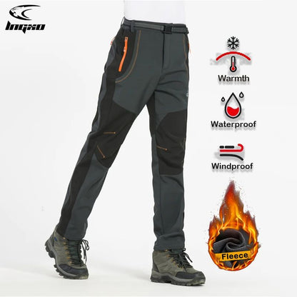 Winter Waterproof Hiking Pants for Men Windproof Outdoor Soft Shell Trekking Pants Warm Camping & Ski Trousers