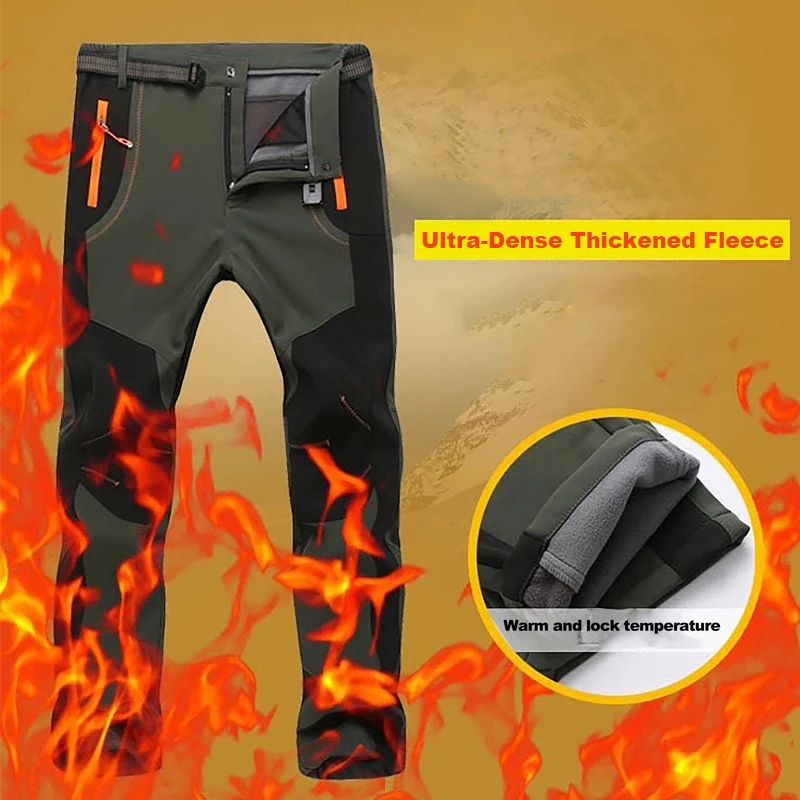 Winter Waterproof Hiking Pants for Men Windproof Outdoor Soft Shell Trekking Pants Warm Camping  Sk