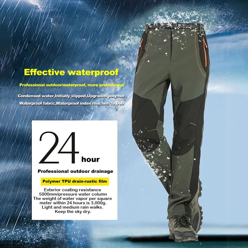 Winter Waterproof Hiking Pants for Men Windproof Outdoor Soft Shell Trekking Pants Warm Camping  Sk