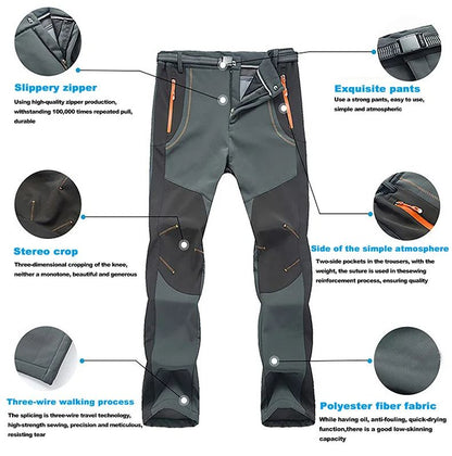 Winter Waterproof Hiking Pants for Men Windproof Outdoor Soft Shell Trekking Pants Warm Camping  Sk