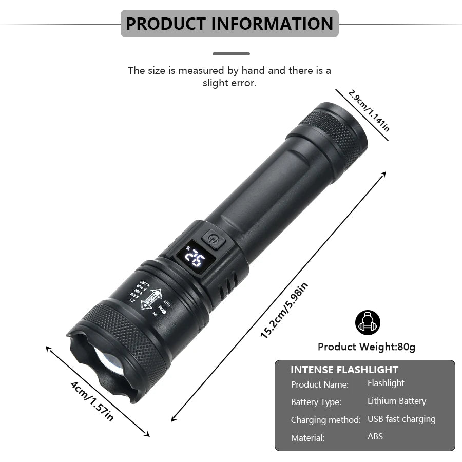 Strong Zoomable LED Flashlight 2000LM Waterproof Tactical Lantern for Outdoor Survival Hiking  E