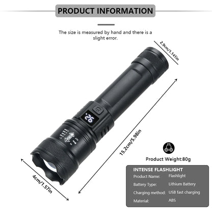 Strong Zoomable LED Flashlight 2000LM Waterproof Tactical Lantern for Outdoor Survival Hiking  E