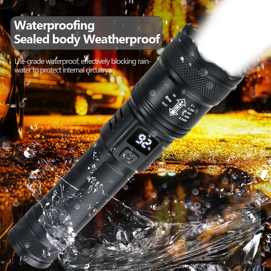 Strong Zoomable LED Flashlight 2000LM Waterproof Tactical Lantern for Outdoor Survival Hiking  E