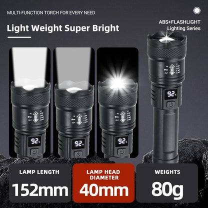 Strong Zoomable LED Flashlight 2000LM Waterproof Tactical Lantern for Outdoor Survival Hiking  E