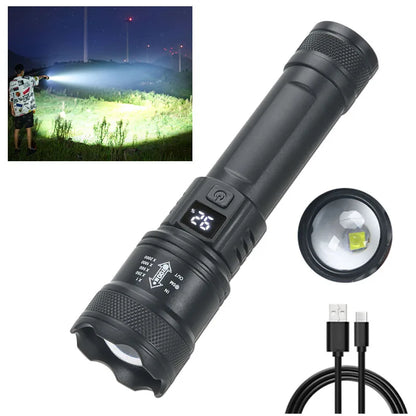 Strong Zoomable LED Flashlight 2000LM Waterproof Tactical Lantern for Outdoor Survival Hiking  E